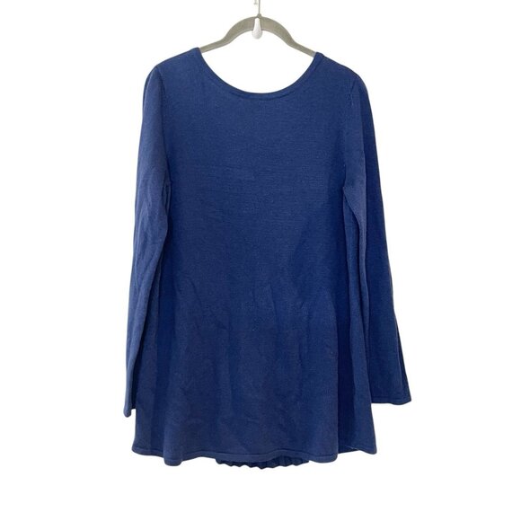 Soft Surroundings Sweater Wool Long Sleeve Pleated Boat Neck Bow Tie Back Blue S - Picture 3 of 6